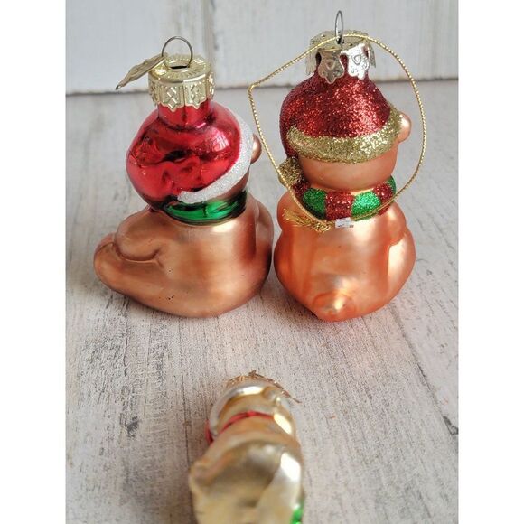 Teddy bear blown glass ornament Xmas set present drum - Picture 6 of 8